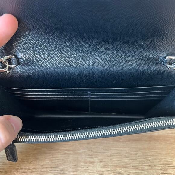 Saint Laurent YSL Grain De Poudre Matelasse Chevron Envelope Chain Wallet Black - Picture 9 of 13